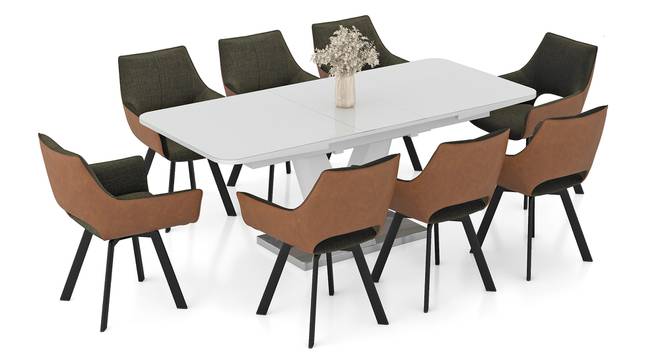 Caribu 6 to 8 Extendable Dining Table with Set of 8 Casey Swivel Dining Chair in Dual Tone (White High Gloss Finish, DUAL TONE, 8 No of Chairs, 6 to 8 Table Seating Capacity) by Urban Ladder - - 