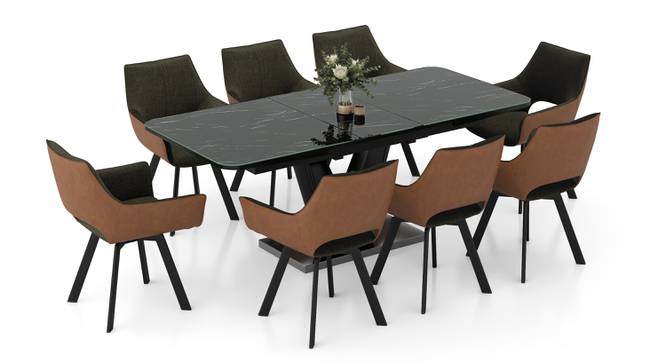 Caribu 6 to 8 Extendable Dining Table with Set of 8 Casey Swivel Dining Chair in Dual Tone (DUAL TONE, Black High Gloss Finish, 8 No of Chairs, 6 to 8 Table Seating Capacity) by Urban Ladder - - 