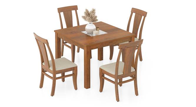 Brighton Square 4 Seater Dining Table with set of 4 Fabio Dining Chair (Macadamia Brown, Four Seater, Amber Walnut Finish) by Urban Ladder - - 