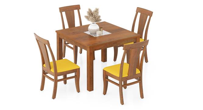 Brighton Square 4 Seater Dining Table with set of 4 Fabio Dining Chair (Four Seater, Amber Walnut Finish, Matty Yellow) by Urban Ladder - - 