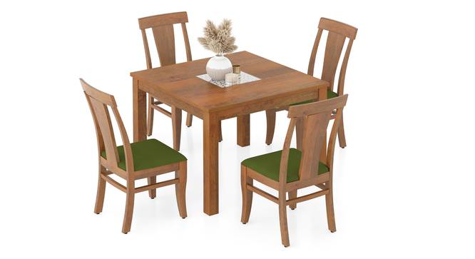 Brighton Square 4 Seater Dining Table with set of 4 Fabio Dining Chair (Four Seater, Amber Walnut Finish, Matty Olive) by Urban Ladder - - 