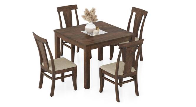 Brighton Square 4 Seater Dining Table with set of 4 Fabio Dining Chair (Macadamia Brown, Four Seater, Danish Walnut Finish) by Urban Ladder - - 