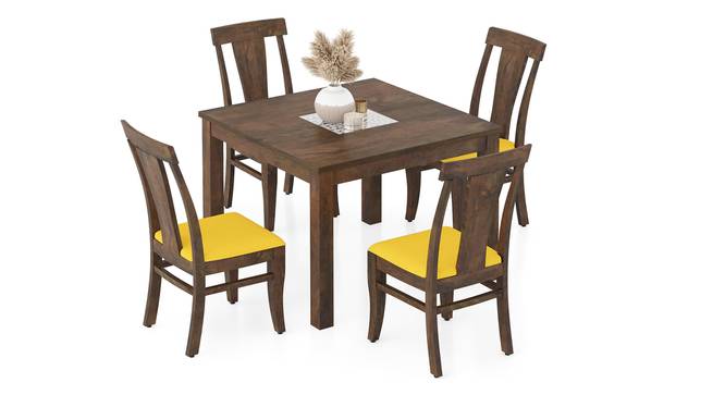 Brighton Square 4 Seater Dining Table with set of 4 Fabio Dining Chair (Four Seater, Matty Yellow, Danish Walnut Finish) by Urban Ladder - - 