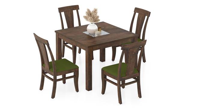 Brighton Square 4 Seater Dining Table with set of 4 Fabio Dining Chair (Four Seater, Matty Olive, Danish Walnut Finish) by Urban Ladder - - 1002312