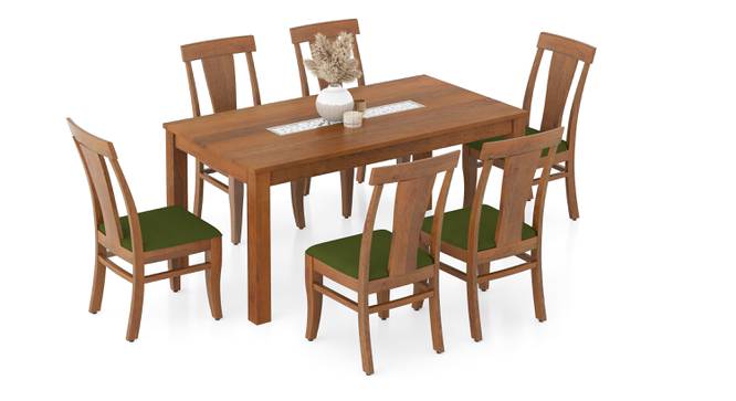 Brighton XL 6 Seater Dining Table, Amber Walnut with set of 6 Fabio Dining Chair (Amber Walnut Finish, Matty Yellow, 6 No of Chairs, 6 Table Seating Capacity) by Urban Ladder - - 