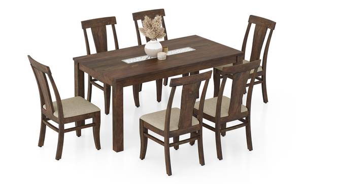 Brighton XL 6 Seater Dining Table, Amber Walnut with set of 6 Fabio Dining Chair (Macadamia Brown, Danish Walnut Finish, 6 No of Chairs, 6 Table Seating Capacity) by Urban Ladder - - 