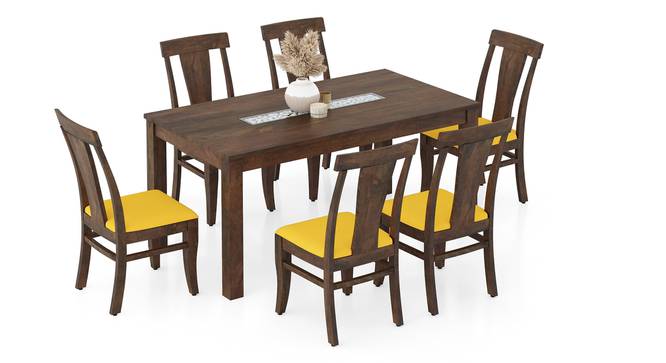 Brighton XL 6 Seater Dining Table, Amber Walnut with set of 6 Fabio Dining Chair (Matty Olive, Danish Walnut Finish, 6 No of Chairs, 6 Table Seating Capacity) by Urban Ladder - - 