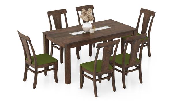 Brighton XL 6 Seater Dining Table, Amber Walnut with set of 6 Fabio Dining Chair (Olive, Danish Walnut Finish, 6 No of Chairs, 6 Table Seating Capacity) by Urban Ladder - - 
