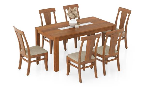 Brighton XL 6 Seater Dining Table, Amber Walnut with set of 6 Fabio Dining Chair (Macadamia Brown, Amber Walnut Finish, 6 No of Chairs, 6 Table Seating Capacity) by Urban Ladder - - 