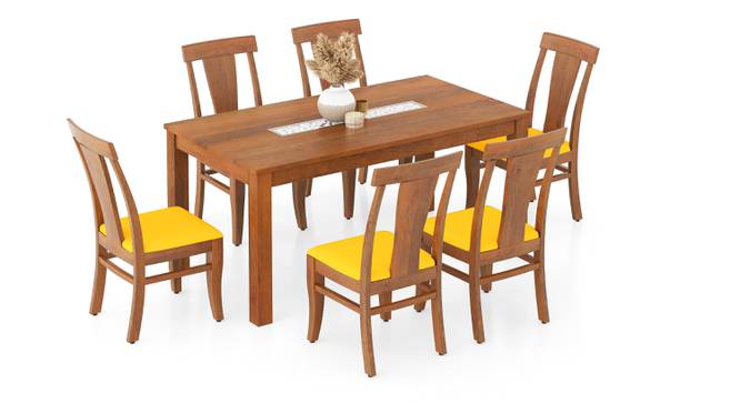 Brighton XL 6 Seater Dining Table, Amber Walnut with set of 6 Fabio Dining Chair (Amber Walnut Finish, Matty Olive, 6 No of Chairs, 6 Table Seating Capacity) by Urban Ladder - - 1002379