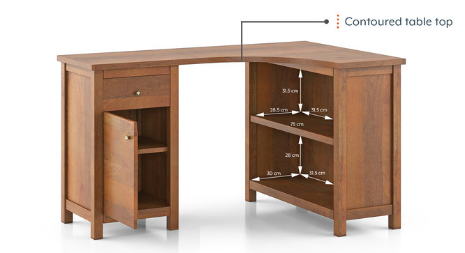 Dickens Solid Wood Corner Desk (Amber Walnut Finish) by Urban Ladder - - 