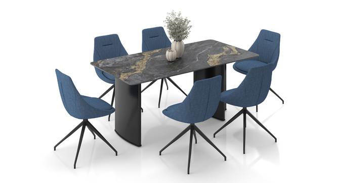 Rosen 6 Seater Ceramic Dining Table With Doris Dining Chairs Set (Blue, Black Finish, Fabric Material, 6 Table Seating Capacity) by Urban Ladder - Design 1 Full View - 1002723