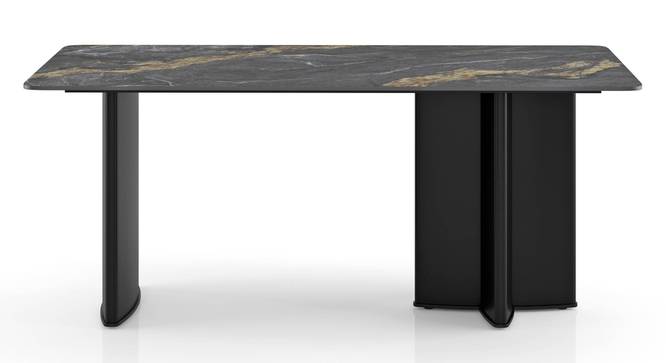 Rosen 6 Seater Ceramic Dining Table With Doris Dining Chairs Set (Blue, Black Finish, Fabric Material, 6 Table Seating Capacity) by Urban Ladder - Cross View Design 1 - 1002725