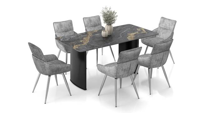 Rosen 6 Seater Ceramic Dining Table With Megan Swivel Dining Chair Set (Grey, Black Finish, Fabric Material, 6 Table Seating Capacity) by Urban Ladder - Design 1 Full View - 1002755