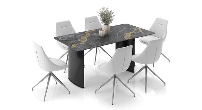 Rosen 6 Seater Ceramic Dining Table With Doris Dining Chairs Set (White, Black Finish, Leatherette Material, 6 Table Seating Capacity) by Urban Ladder - Design 1 Full View - 1002834