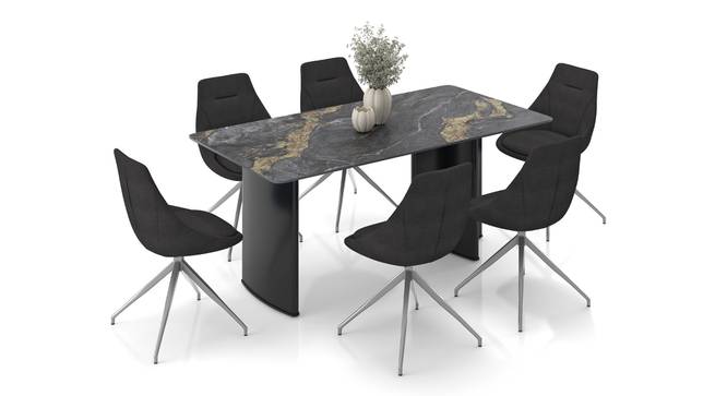 Rosen 6 Seater Ceramic Dining Table With Doris Dining Chairs Set (Dark Grey, Black Finish, Fabric Material, 6 Table Seating Capacity) by Urban Ladder - Design 1 Full View - 1002842