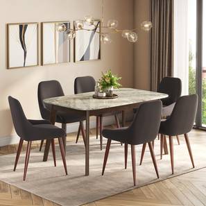 Wooden Tables Design Lunar 6 Seater Dining Table in Grey Mirage Stone Finish