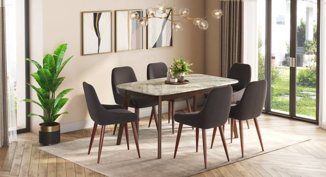 Lunar Grey Mirage Stone Dining Table In Mahogany Finish (Mahogany Finish, Six Seater) by Urban Ladder - - 