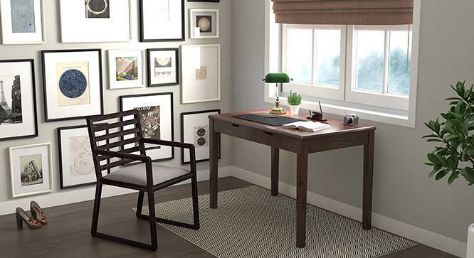 Hawley Study Chair (Mahogany Finish, Macadamia Brown) by Urban Ladder - Close View - 