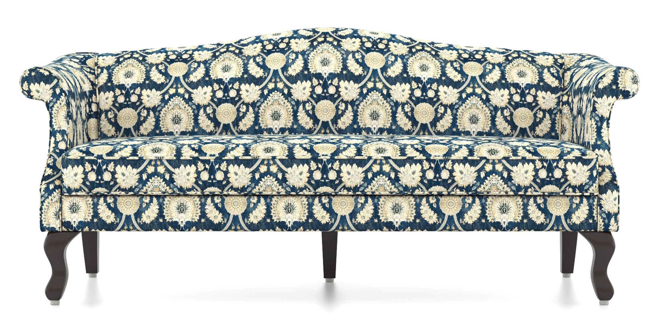 Darya Fabric Sofa (Blue Floral Damask Print) (3-seater Custom Set - Sofas, None Standard Set - Sofas, Fabric Sofa Material, Regular Sofa Size, Regular Sofa Type, Blue Floral Damask Print) by Urban Ladder - - 