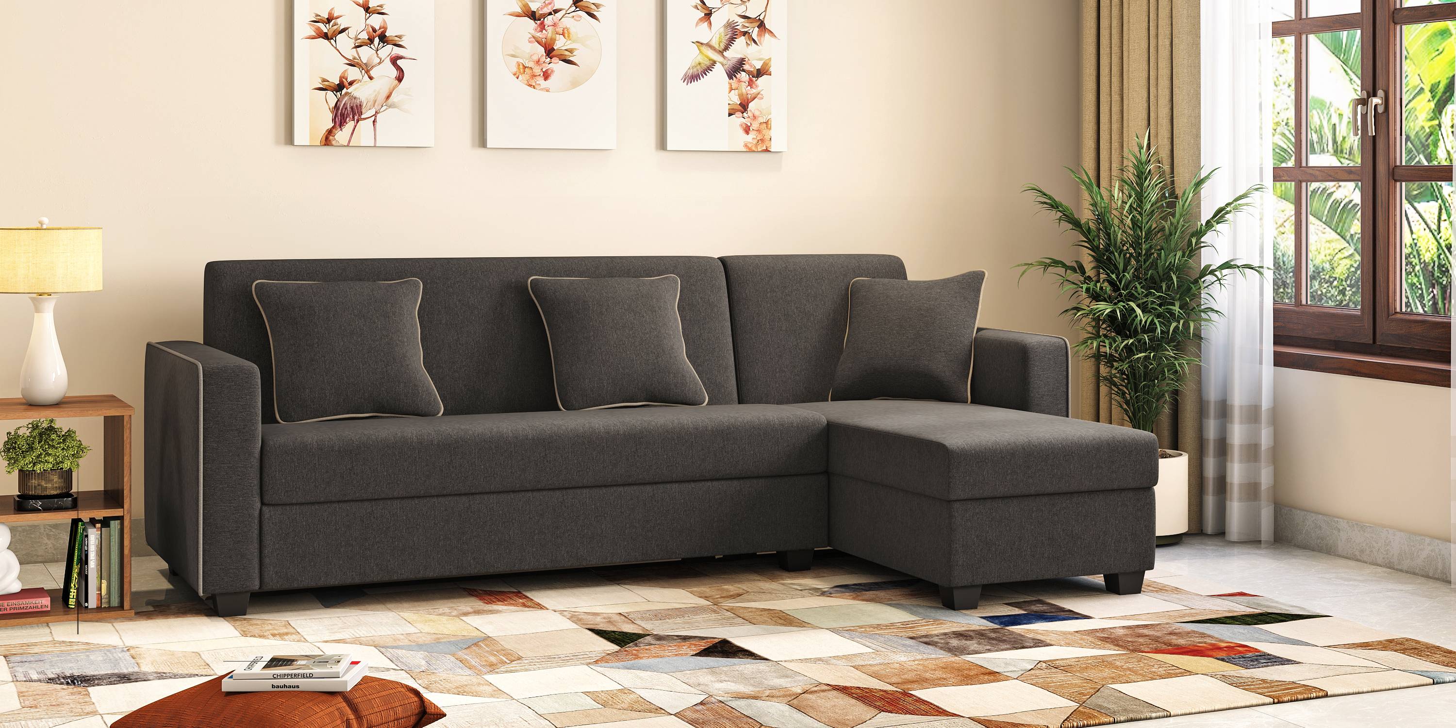 Henry Sectional Fabric Sofa (Cedar Brown) (None Standard Set - Sofas, Fabric Sofa Material, Regular Sofa Size, Regular Sofa Type, Cedar Brown, Left Aligned 4-seater Custom Set - Sofas) by Urban Ladder - - 