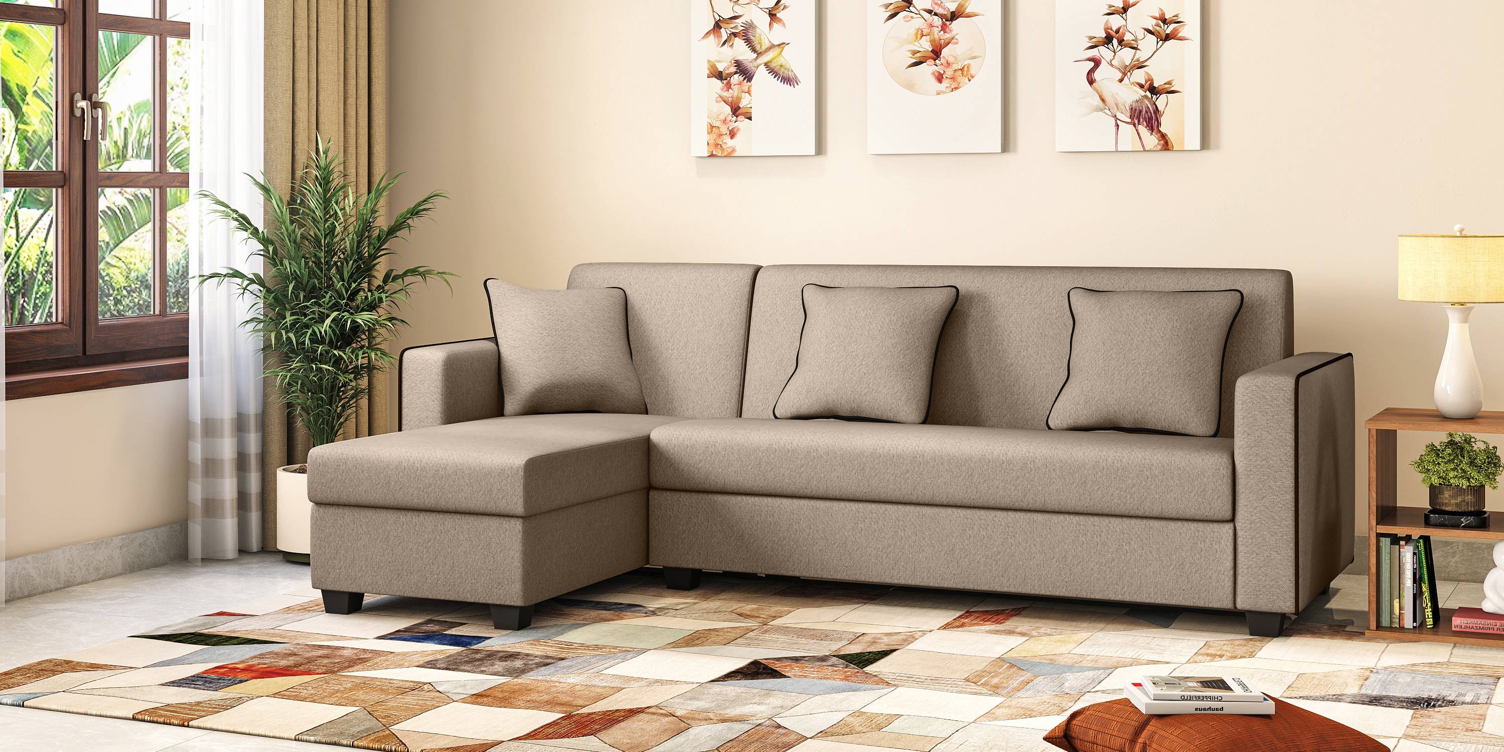 Henry Sectional Fabric Sofa (Oat Beige) (None Standard Set - Sofas, Fabric Sofa Material, Regular Sofa Size, Regular Sofa Type, Left Aligned 4-seater Custom Set - Sofas, Oat Beige) by Urban Ladder - - 