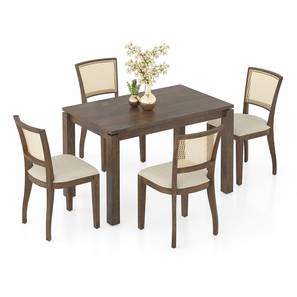 Terra Dining Room Collection Design Atlas Solid Wood 4 Seater Dining Table With Reed Dining Chairs Set (Macadamia Brown Hopsack Weave, Danish Walnut Finish, 4 No of Chairs, 4 Table Seating Capacity)