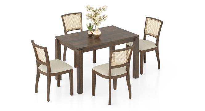 Atlas Solid Wood 4 Seater Dining Table With Reed Dining Chairs Set (Macadamia Brown Hopsack Weave, Danish Walnut Finish, 4 No of Chairs, 6 Table Seating Capacity) by Urban Ladder - Front View - 