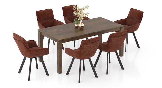 Atlas Solid Wood 6 Seater Dining Table With Bren Swivel Dining Chairs Set (Danish Walnut Finish, Auburn, 6 No of Chairs, 6 Table Seating Capacity) by Urban Ladder - - 