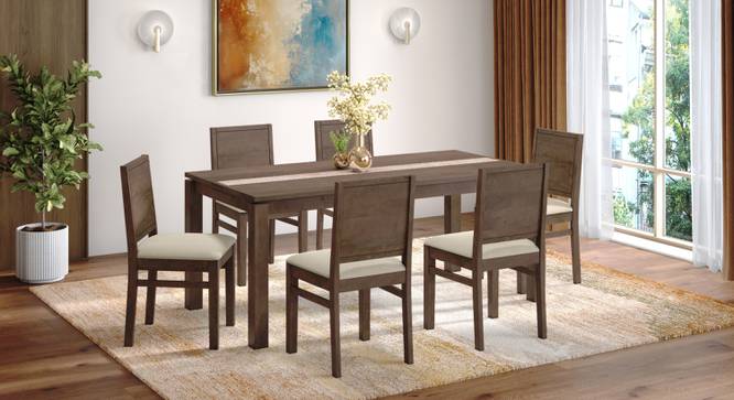 Atlas Crest Solid Wood 6 Seater Dining Table With Atlas Dining Chairs Set (Wheat Brown, Danish Walnut Finish, 6 No of Chairs, 6 Table Seating Capacity) by Urban Ladder - - 