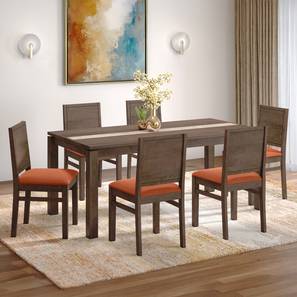All 6 Seater Dining Table Sets Design Atlas Crest Solid Wood 6 Seater Dining Table With Atlas Dining Chairs Set (Burnt Orange, Danish Walnut Finish, 6 No of Chairs, 6 Table Seating Capacity)