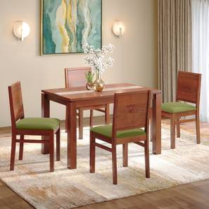 All 4 Seater Dining Table Sets Design Atlas Crest Solid Wood Seater Dining Set in (Avocado Green) Colour