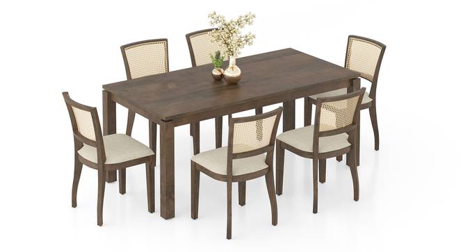 Atlas Solid Wood 6 Seater Dining Table In Danish Walnut Finish With Reed Dining Chairs Set (Macadamia Brown Hopsack Weave, Danish Walnut Finish, 6 No of Chairs, 6 Table Seating Capacity) by Urban Ladder - - 