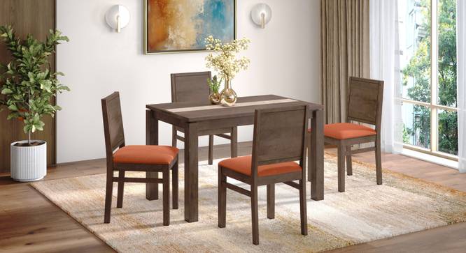 Atlas Crest Solid Wood 4 Seater Dining Table In Danish Walnut Finish With Atlas Dining chair Set (Burnt Orange, Danish Walnut Finish, 4 No of Chairs, 6 Table Seating Capacity) by Urban Ladder - - 
