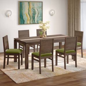 Terra Dining Room Collection Design Atlas Crest Storage Solid Wood 6 Seater Dining Table With Atlas Dining Chairs Set (Avocado Green, Danish Walnut Finish, 6 No of Chairs, 6 Table Seating Capacity)