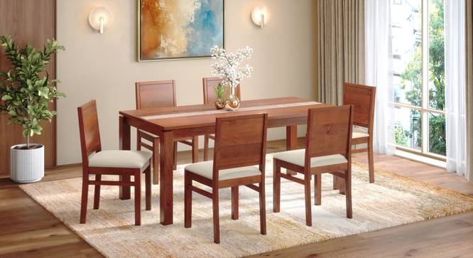 Atlas Crest Storage Solid Wood 6 Seater Dining Table In Honey Finish With Atlas Dining Chairs Set (Wheat Brown, HONEY Finish, 6 No of Chairs, 6 Table Seating Capacity) by Urban Ladder - - 