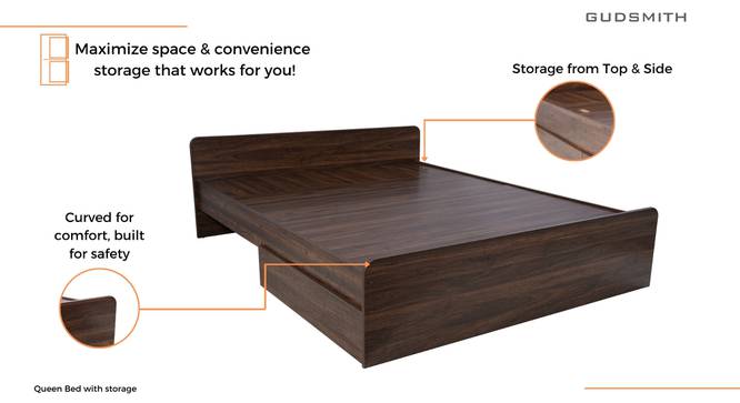 Mateo Storage Bed (Queen Bed Size, 2 Drawer Configuration, Drawer & Box Storage Type, Columbian Walnut Finish) by Urban Ladder - - 