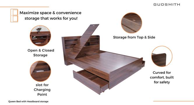 Merkel Engineered Wood Drawer Storage Bed (Queen Bed Size, Drawer Storage Type, Columbian Walnut Finish) by Urban Ladder - - 
