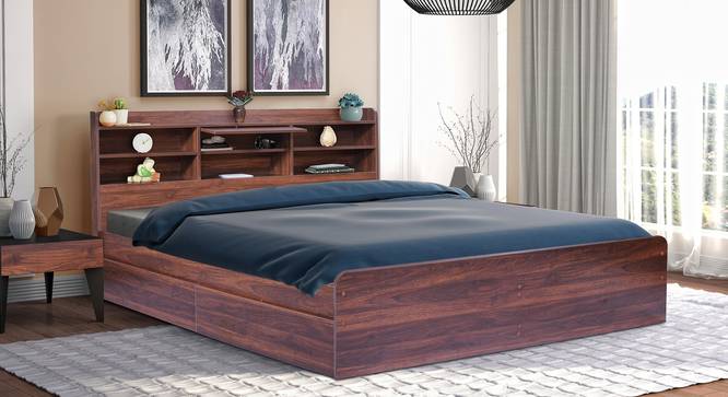 Marlene Engineered Wood Storage Bed (Queen Bed Size, Drawer Storage Type, Columbian Walnut Finish) by Urban Ladder - - 