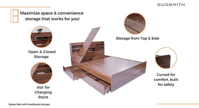 Marlene Engineered Wood Storage Bed (Queen Bed Size, Drawer Storage Type, Columbian Walnut Finish) by Urban Ladder - - 