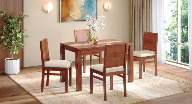 Atlas Crest Storage Solid Wood 4 Seater Dining Table In Honey Finish with Atlas Dining chairs Set (Burnt Orange, HONEY Finish, 4 No of Chairs, 4 Table Seating Capacity) by Urban Ladder - - 