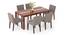 Atlas Crest Solid Wood 6 Seater Dining Table In Danish Walnut Finish with set of 6 Ludo Solid Wood Dining Chair in Tan Leatherette (HONEY Finish, Shitake Beige, 6 No of Chairs, 6 Table Seating Capacity) by Urban Ladder - - 1004080