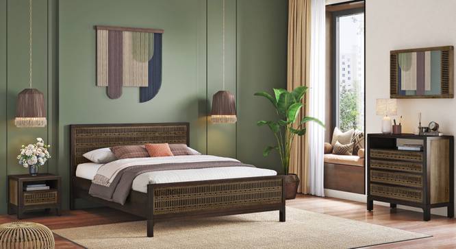 Masai Solid Wood Queen Size Non-Storage Bed In American Walnut - 2 Tone Finish (King Bed Size, American Walnut Finish) by Urban Ladder - Full View - 