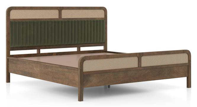 Hanoi Solid Wood Cane Queen Size - Non-storage - Bed In Danish walnut Finish, Fabric - Deep olive (King Bed Size, Danish Walnut Finish) by Urban Ladder - Zoomed Image - 