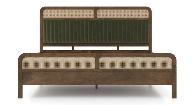 Hanoi Solid Wood Cane Queen Size - Non-storage - Bed In Danish walnut Finish, Fabric - Deep olive (King Bed Size, Danish Walnut Finish) by Urban Ladder - Top Image - 