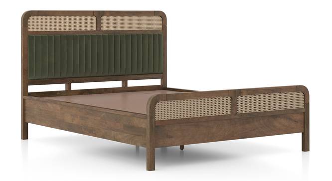 Hanoi Solid Wood Cane Queen Size - Non-storage - Bed In Danish walnut Finish, Fabric - Deep olive (Queen Bed Size, Danish Walnut Finish) by Urban Ladder - Storage Image - 