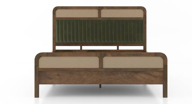 Hanoi Solid Wood Cane Queen Size - Non-storage - Bed In Danish walnut Finish, Fabric - Deep olive (Queen Bed Size, Danish Walnut Finish) by Urban Ladder - Ground View - 