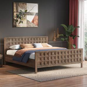 Terra Bedroom Collection Design Baori Solid Wood King Size Non Storage Bed in Danish Walnut Finish