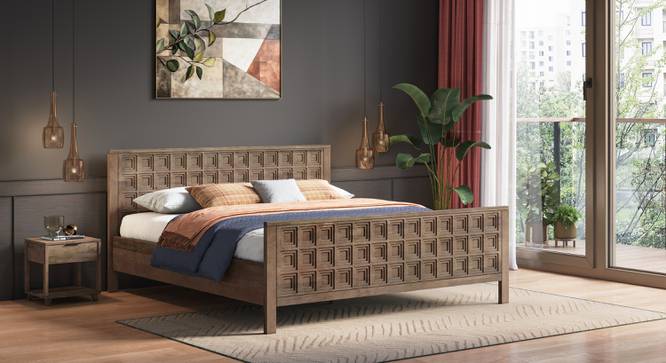 Baori Solid Wood Queen Size Non-Storage Bed In Honey Finish (King Bed Size, HONEY Finish) by Urban Ladder - Full View - 1004201