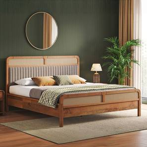 Hanoi Solid Wood King Size Bed without Storage in Amber Walnut Finish